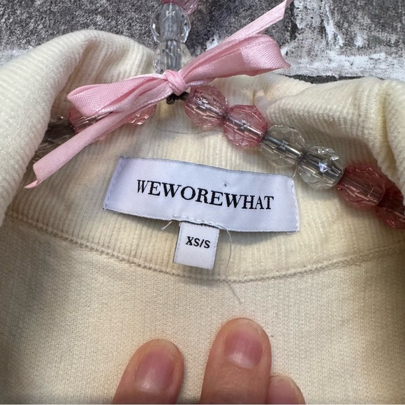 WeWoreWhat Revolve Corduroy Shacket Ivory pockets snap buttons - Picture 4 of 12